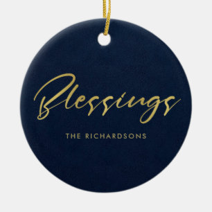 FORMAL NAVY GOLD MINIMAL CALLIGRAPHY BLESSINGS KERAMIK ORNAMENT