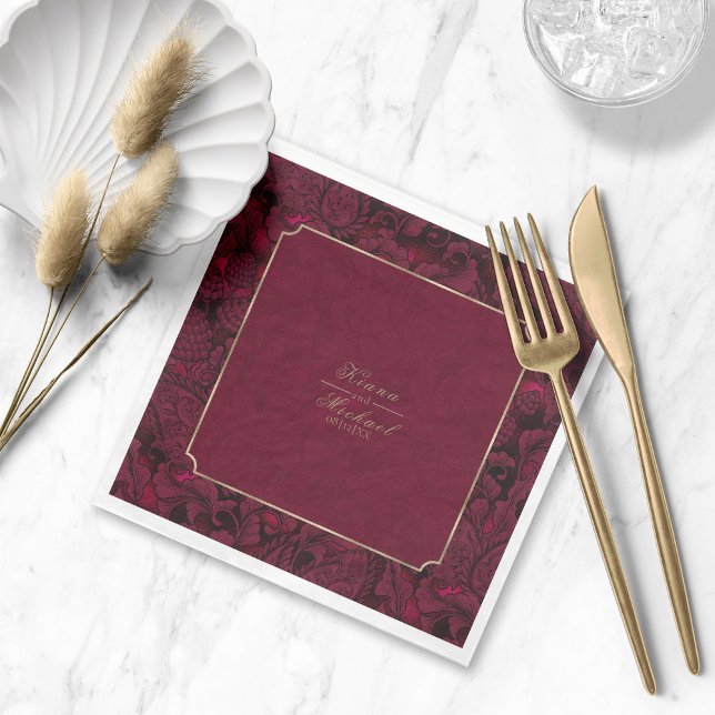 Formal Paisley Wedding Burgundy ID767 Napkins Serviette (Von Creator hochgeladen)