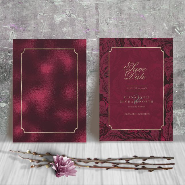 Formal Paisley Wedding Burgundy ID767 Save The Date (Von Creator hochgeladen)