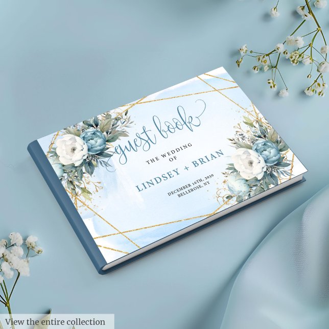 Formal Pastel Blue Peonies Gold Wedding Gästebuch (Formal Pastel Blue Peonies Gold Wedding Guest Book

)