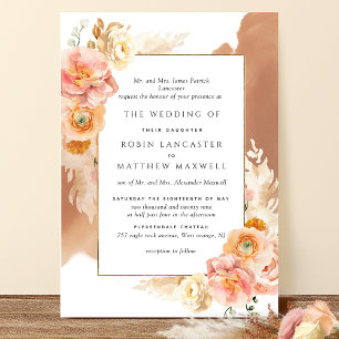 Formal Peach Floral Terracotta Watercolor Wedding Einladung