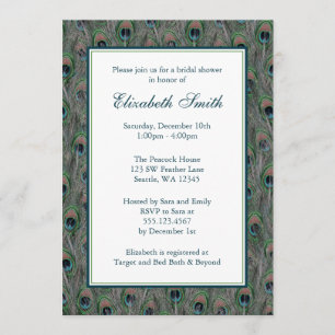 Formal Peacock Feathers Bridal Dusche Einladung