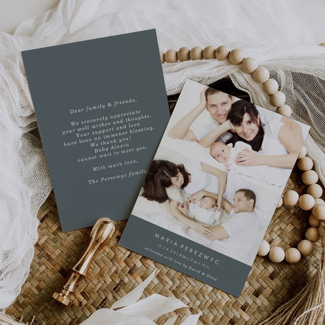 Formal Photo Gray Baby Birth Announcement Card Einladung (Von Creator hochgeladen)
