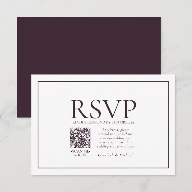 Formal Plum Classic QR Code Wedding RSVP Karte (Vorne/Hinten)