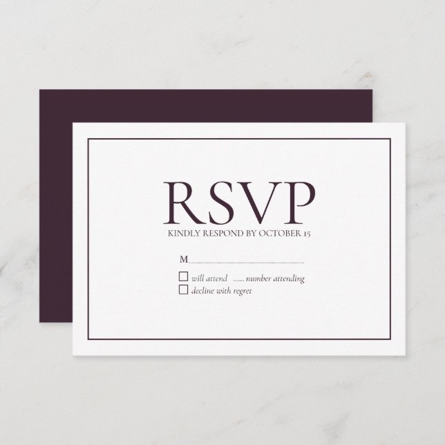 Formal Plum Classic Wedding RSVP (Vorne/Hinten)