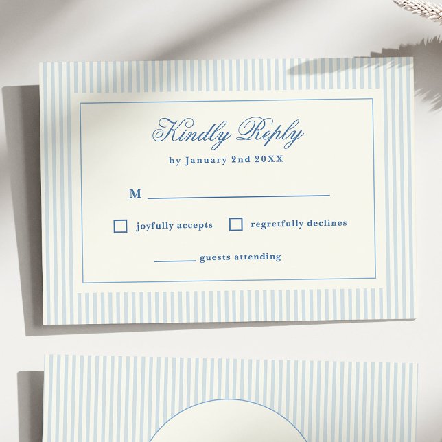 Formal Preppy French Blue Stripes UAWG RSVP Karte (classic blue stripes wedding RSVP card)