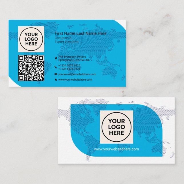 Formal QR Beruflich Moderne Marine Weltkarte Visitenkarte (Vorne/Hinten)