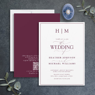 Formal QR Code Burgundy Monogram Script Hochzeit Einladung