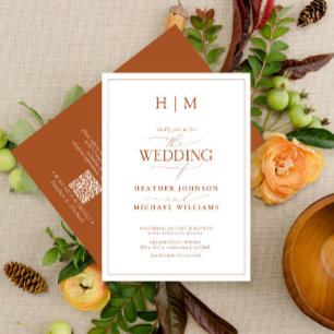 Formal QR Code Burnt Orange Monogram Wedding Einladung