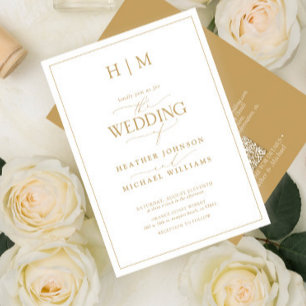 Formal QR Code Gold Monogram Calligrafy Wedding Einladung