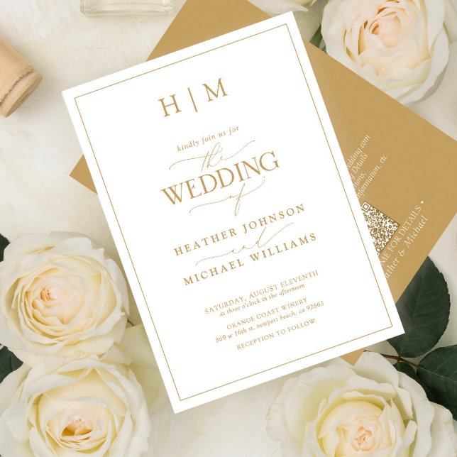 Formal QR Code Gold Monogram Calligrafy Wedding Einladung (Von Creator hochgeladen)