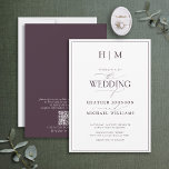 Formal QR Code Plum Lila Monogram Wedding Einladung<br><div class="desc">Sie suchen eine moderne, formelle und elegante Hochzeitseinladung? Schauen Sie nur auf unsere elegante formale QR Code Plum Lila Monogram Kalligraphie Einladung Hochzeit! Diese schöne Einladung zeigt Ihr personalisiertes Monogramm in Pflaume lila und Ihre persönlichen Details mit modernen handgeschriebenen Kalligrafien. Hinten befindet sich auch ein QR-Code, damit Ihre Gäste leicht...</div>