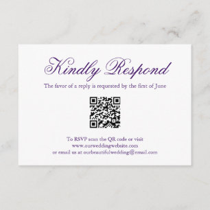 Formal QR Code Royal Lila Wedding RSVP Karte