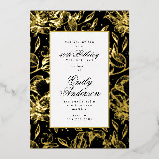 Formal Real Gold Hand gezeichnet Blumengeburtstag Folieneinladung