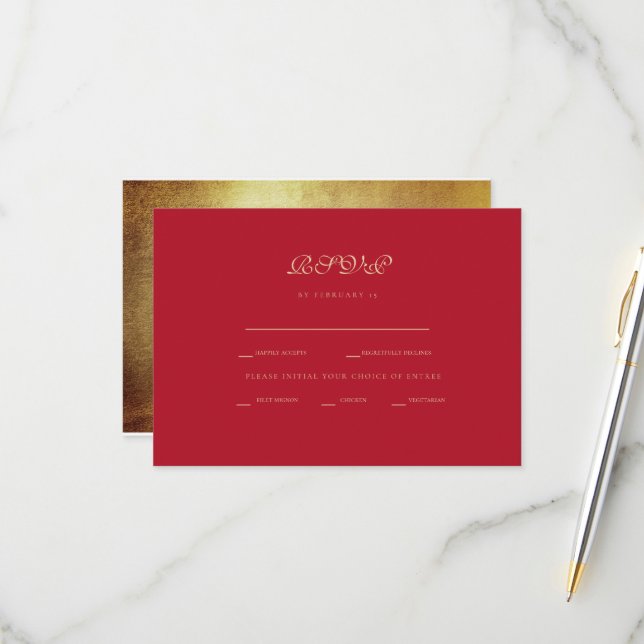 Formal Red & Gold Ethnic Wedding RSVP (Vorderseite/Rückseite Beispiel)