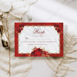 Formal Red Gold Floral Wedding RSVP Karte