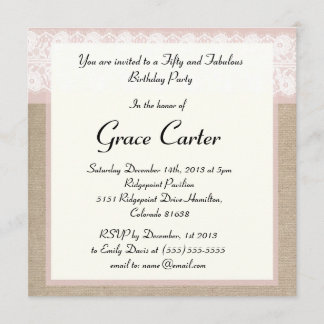 Formal Rosa Burlap Lace Geburtstag Einladung