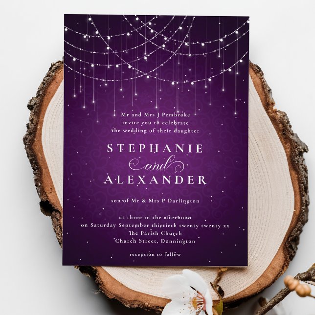 Formal Royal Lila Elegant String Lights Wedding Einladung (Von Creator hochgeladen)