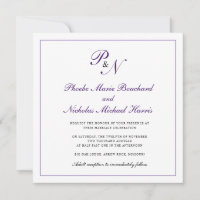 Formal Royal Lila Monogram Square Wedding