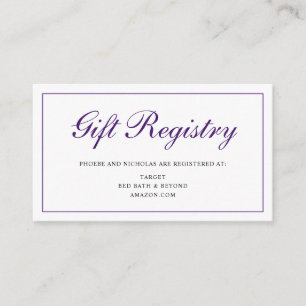 Formal Royal Lila Wedding Gift Registry Begleitkarte