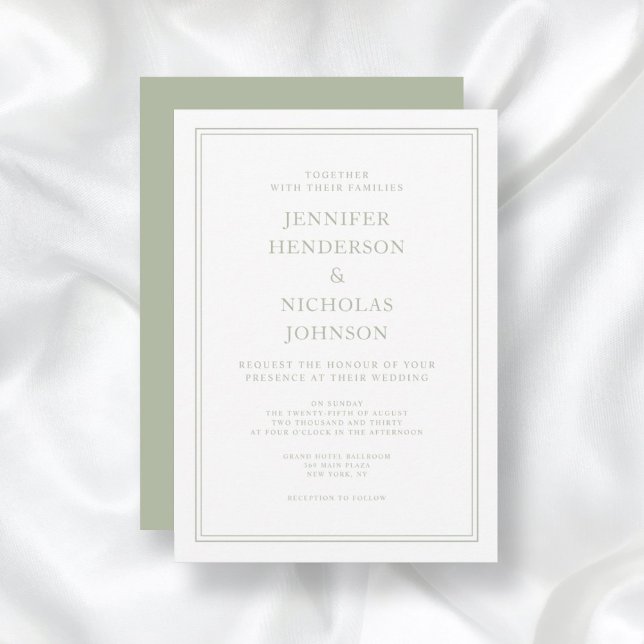 Formal Sage Green Wedding Einladung (Elegant Formal Sage Green Wedding Invitation)