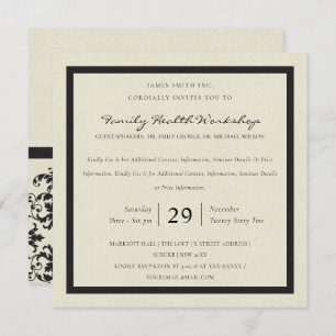 FORMAL SCHWARZ-WEISS DAMASK CLASSIC WORKSHOP-EREIG EINLADUNG