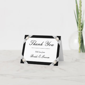 Formal Schwarz/Weiß Pearl Ribbon Hochzeit Vielen D Dankeskarte