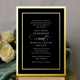Formal Schwarz & Weiß Script Golden Frames Hochzei Folieneinladung