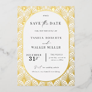 Formal Schwarze Krawatte Gold Art Deco Save the Da Folieneinladung
