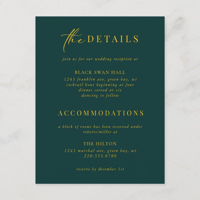 Formal Schwarze Krawatte Gold Deco Details einfüge Begleitkarte (Vorderseite)