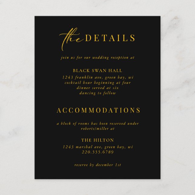 Formal Schwarze Krawatte Gold Deco Details einfüge Begleitkarte (Vorderseite)