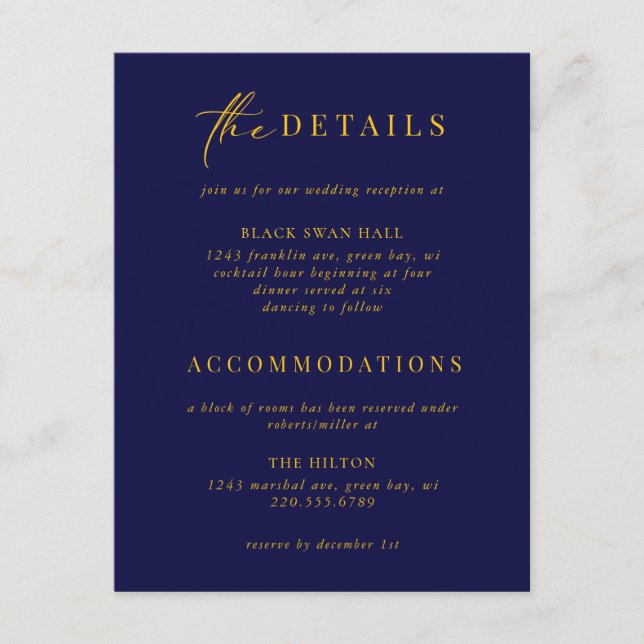 Formal Schwarze Krawatte Gold Deco Details einfüge Begleitkarte (Vorderseite)