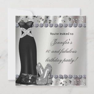 Formal Schwarzes Kleid Silver Heels Party Einladun Einladung