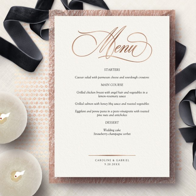 Formal Script Calligraphy Wedding Menu Folieneinladung (Von Creator hochgeladen)
