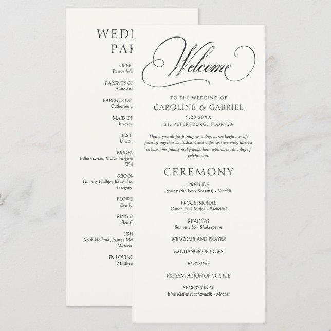 Formal Script Calligraphy Wedding Program (Vorne/Hinten)