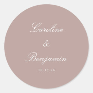 Formal Script Elegant Wedding Custom Dusty Mauve Runder Aufkleber