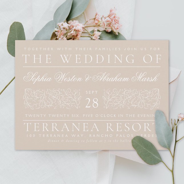 Formal Scrolling Blätter Sandy Beige Wedding Einladung (Von Creator hochgeladen)