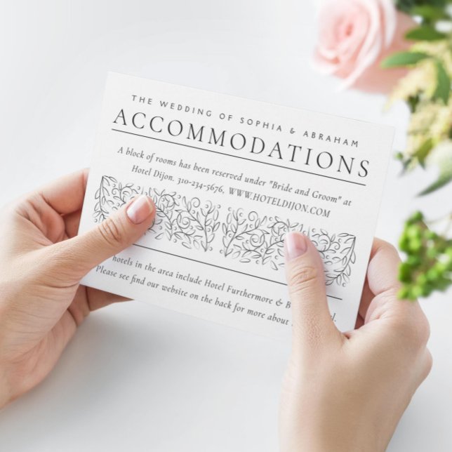 Formal Scrolling Blätter Schwarz-weiße Unterkünfte Begleitkarte (Von Creator hochgeladen)