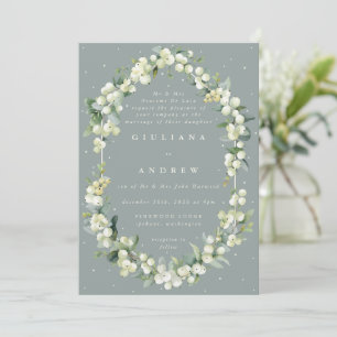 Formal Seafoam Green Snowberry+Eucalyptus Wedding Einladung
