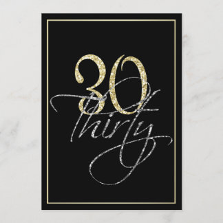 Formal Silver Black und Gold 30. Geburtstag Party Einladung
