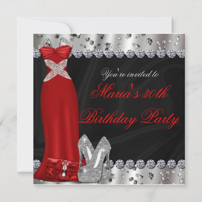 Formal Silver Red Gown & Heelses Party Einladung (Vorderseite)