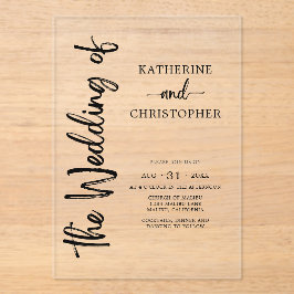 Formal Skript Schwarz-weiß Elegante Hochzeit lösch Acryleinladungen