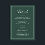Formal Traditionelle Elegant Forest Green Wedding Begleitkarte<br><div class="desc">Traditionell waldgrüne Hochzeitszimmerkarte mit einem einfachen Design mit "Details" in einer eleganten Kalligraphie innerhalb eines dünnen Randes. Die Vorlage ermöglicht Ihnen,  wichtige Informationen über Ihren besonderen Tag zu teilen. Dieses klassische Design ist perfekt für eine formelle Hochzeit.</div>