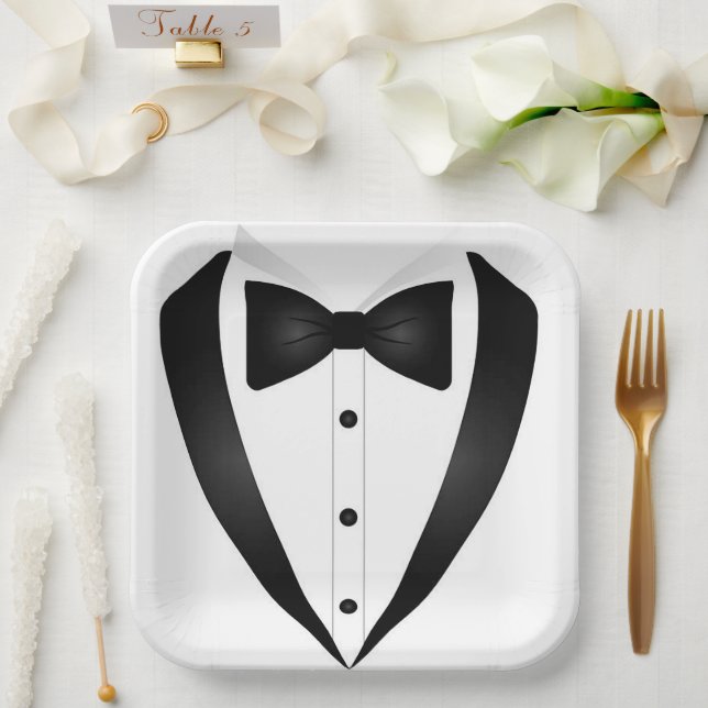 Formal Tuxedo Square Pappteller (Hochzeit)