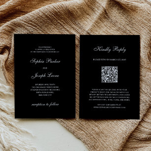 Formal und Klassisch QR Code RSVP Schwarze Hochz Einladung