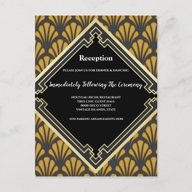 Formal Vintag Art Deco Empfang Einladungspostkarte (Vorderseite)
