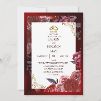 Formal wedding invitation in red and gold einladung