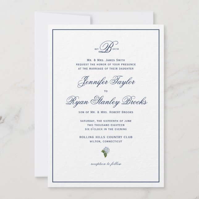 Formal Wedding Invite Hydrangea Einladung (Vorderseite)