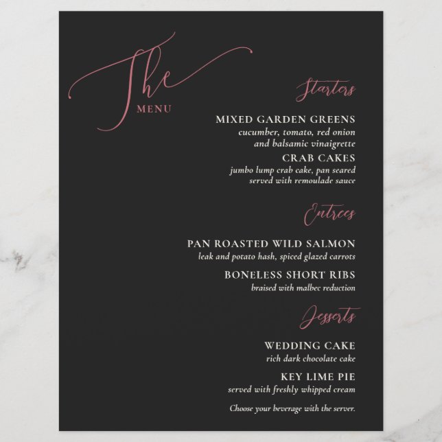 Formal Wedding Menu Black Magenta (Vorderseite)