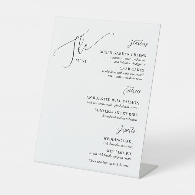 Formal Wedding Menu Elegant White Black Sockelschild (Vorderseite)